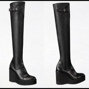 Zara SRPLS thigh high leather boots platform wedge